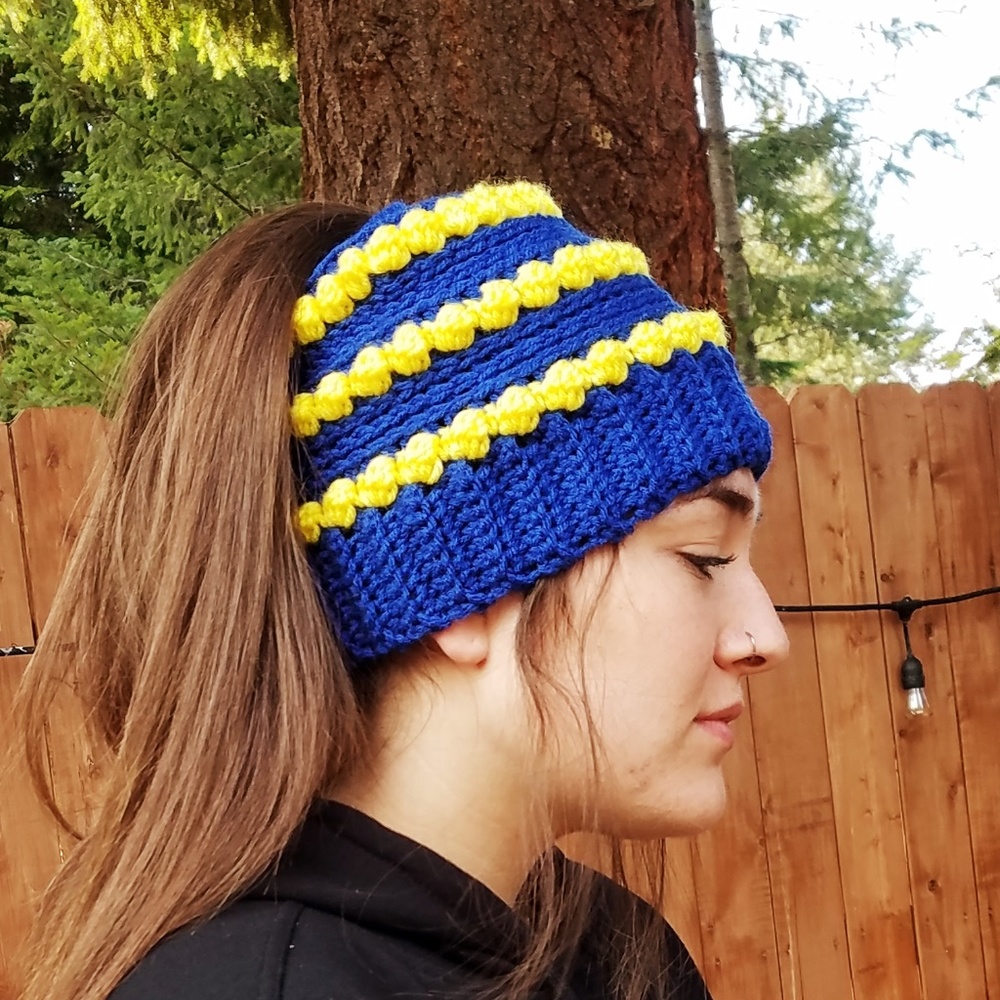 Messy Bun Beanie, Sports Team Colors.